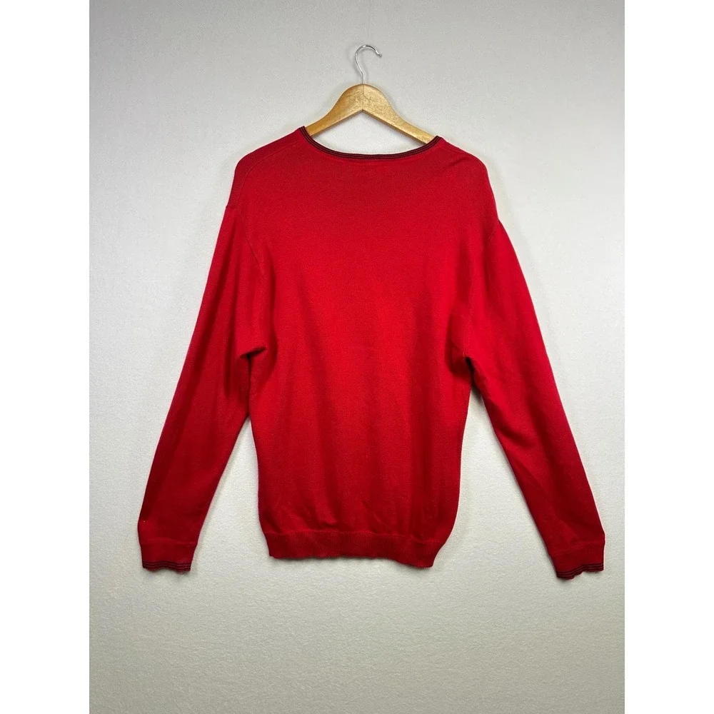 Chaps Red V Neck Cotton Sweater Men's Size M Embroidered‎ Logo Casual Peppy